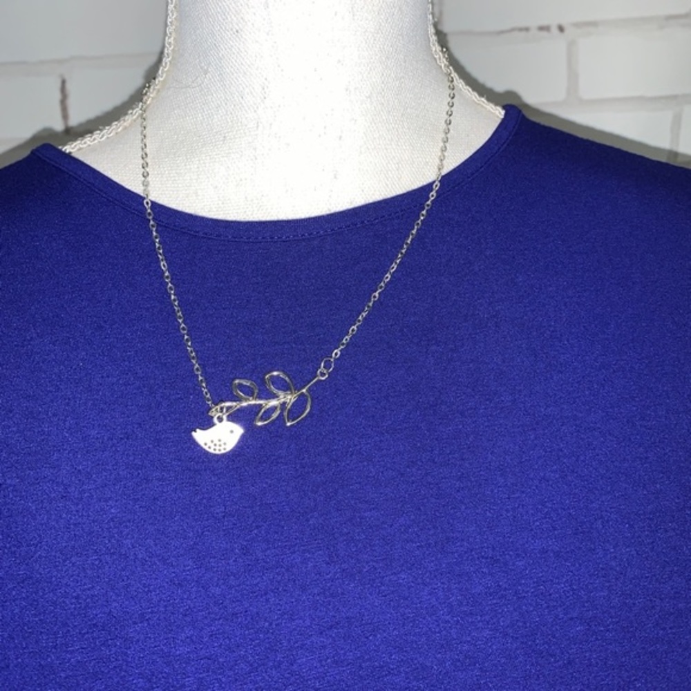 Bird and branch silver-plated necklace